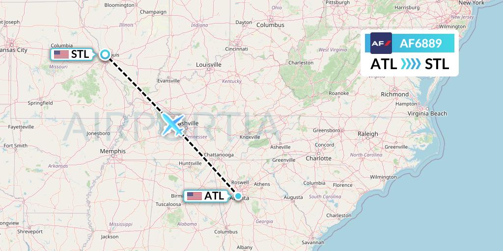 AF6889 Air France Flight Map: Atlanta to St. Louis