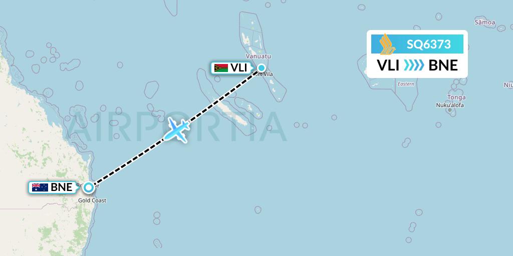 SQ6373 Singapore Airlines Flight Map: Port Vila to Brisbane