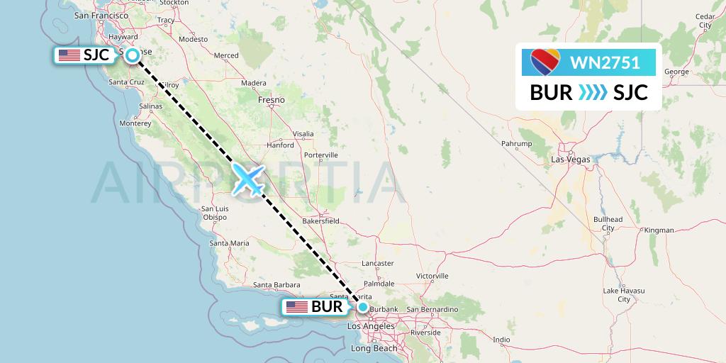 WN2751 Southwest Airlines Flight Map: Burbank to San Jose