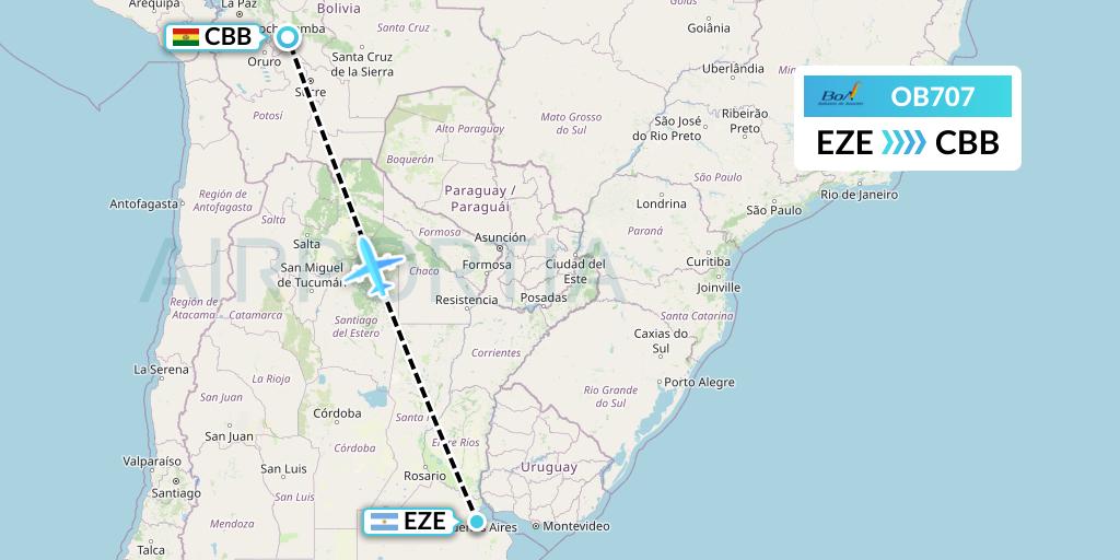 OB707 Boliviana de Aviacion Flight Map: Buenos Aires to Cochabamba