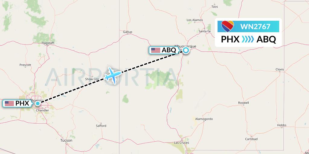 WN2767 Southwest Airlines Flight Map: Phoenix to Albuquerque