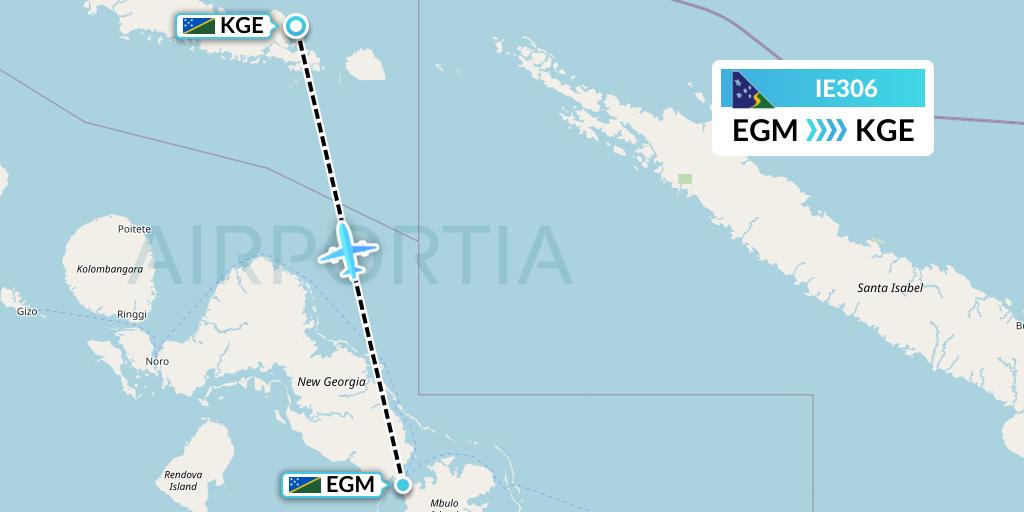 IE306 Solomon Airlines Flight Map: Sege to Kagau Island