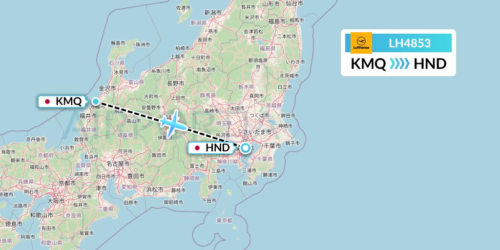 LH4853 Lufthansa Flight Map: Komatsu to Tokyo