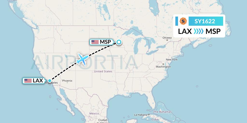 SY1622 Sun Country Airlines Flight Map: Los Angeles to Minneapolis