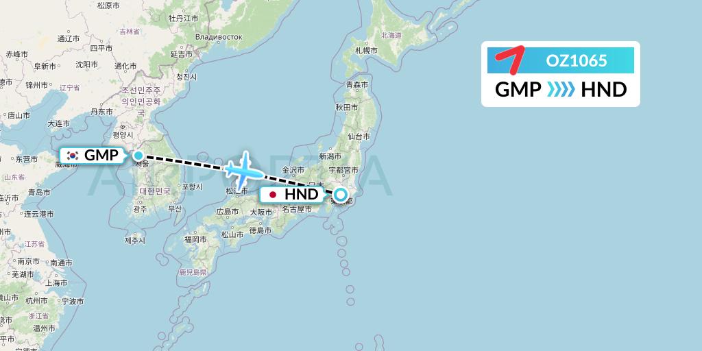 OZ1065 Asiana Airlines Flight Map: Seoul to Tokyo