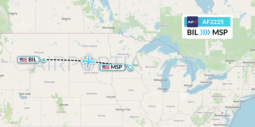 AF2225 Air France Flight Map: Billings to Minneapolis