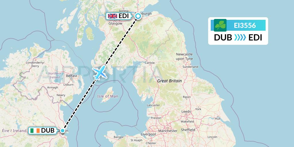 EI3556 Aer Lingus Flight Map: Dublin to Edinburgh