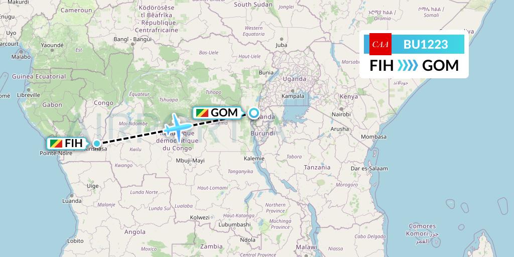 BU1223 Flight Status flyCAA Kinshasa to Goma (FPY1223)