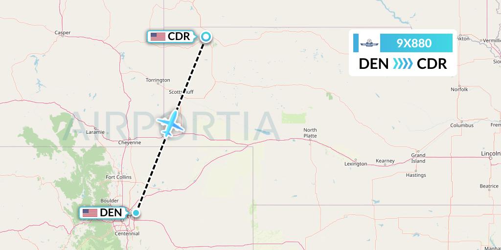 9X880 Southern Airways Express Flight Map: Denver to Chadron