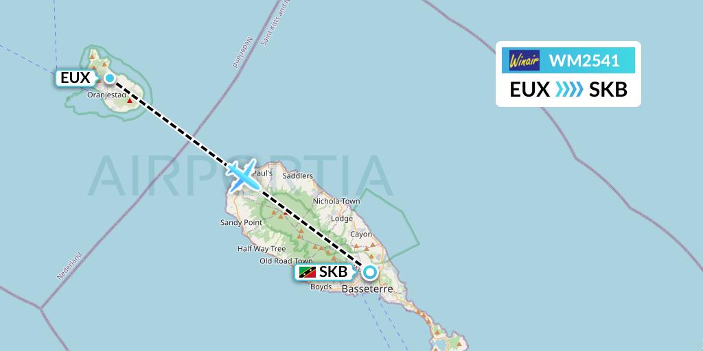 WM2541 Winair Flight Map: Sint Eustatius to Basseterre