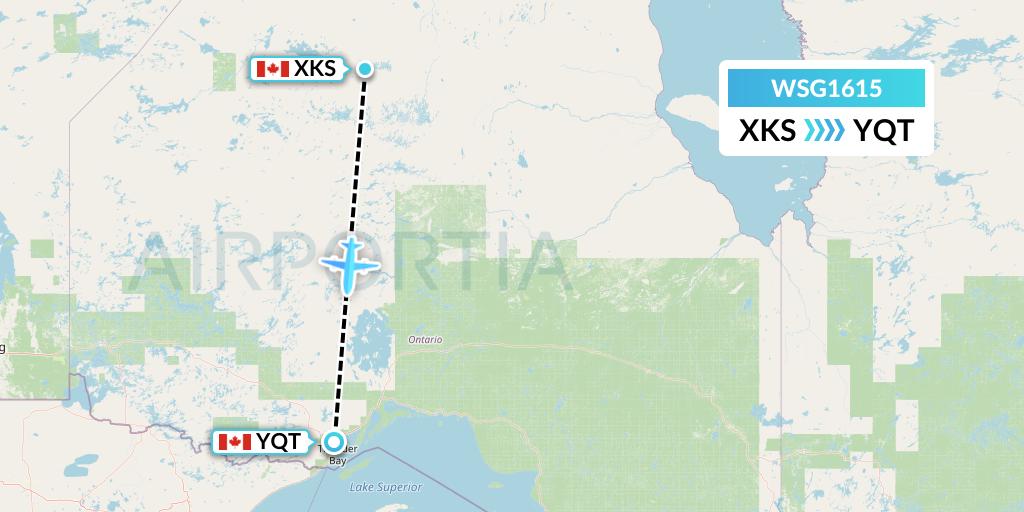 WSG1615 Wasaya Airways Flight Map: Kasabonika to Thunder Bay