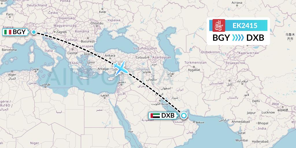 EK2415 Emirates Flight Map: Milan to Dubai