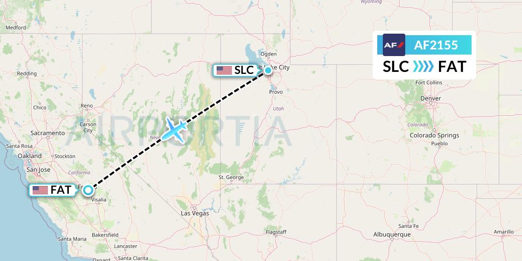 AF2155 Air France Flight Map: Salt Lake City to Fresno