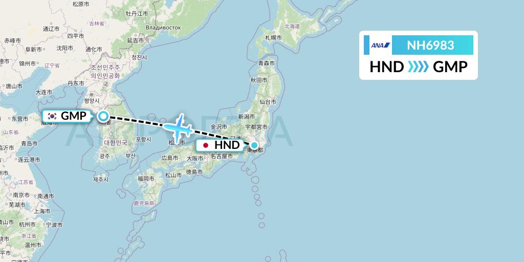 NH6983 All Nippon Airways Flight Map: Tokyo to Seoul