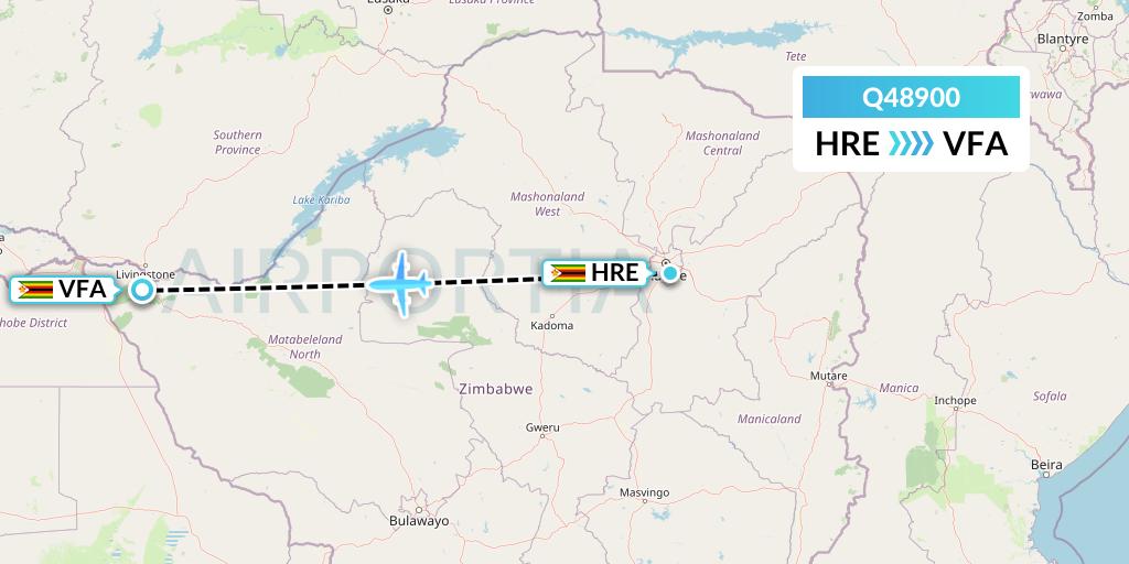 Q48900 Euroairlines Flight Map: Harare to Victoria Falls