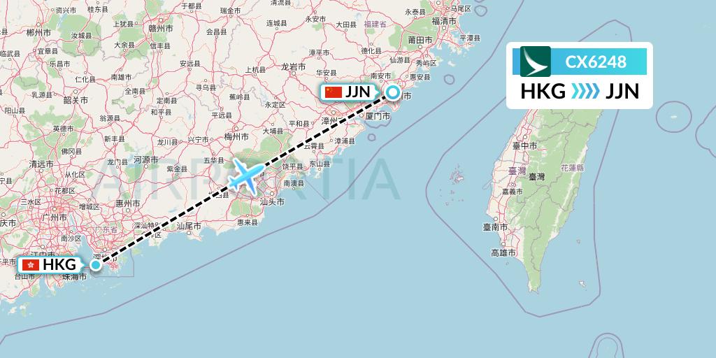 CX6248 Cathay Pacific Flight Map: Hong Kong to Jinjiang