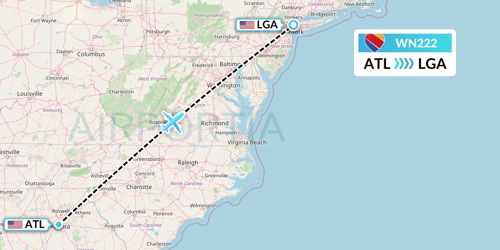 WN222 Southwest Airlines Flight Map: Atlanta to New York