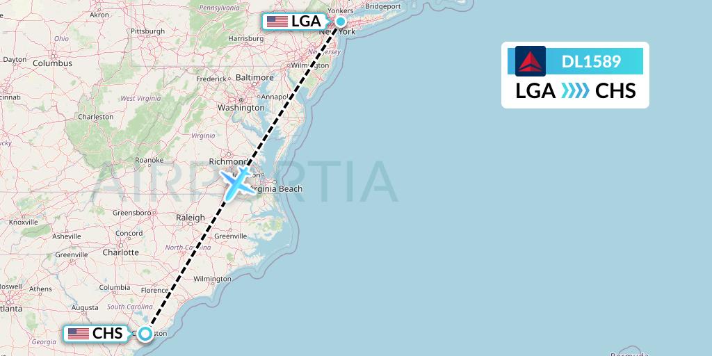 DL1589 Delta Air Lines Flight Map: New York to Charleston