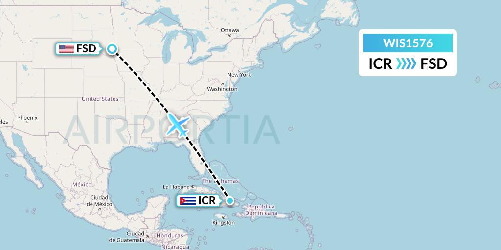 WIS1576 Paccair Flight Map: Nicaro to Sioux Falls