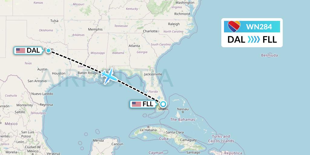 WN284 Southwest Airlines Flight Map: Dallas to Fort Lauderdale