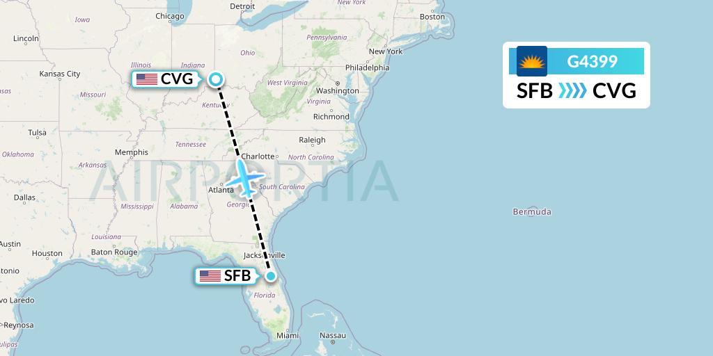 G4399 Allegiant Air Flight Map: Orlando to Cincinnati