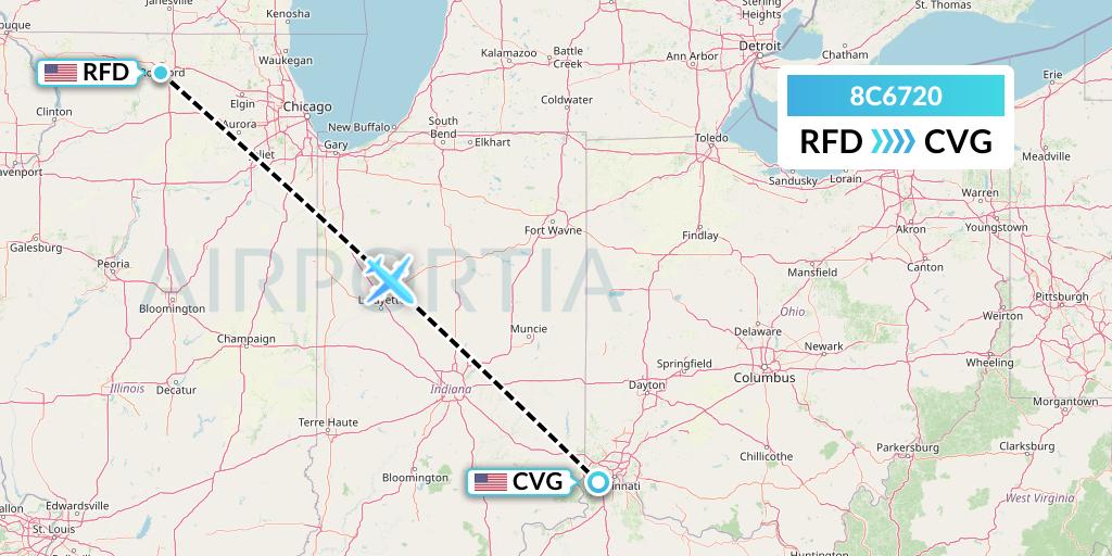 8C6720 Air Transport International Flight Map: Chicago to Cincinnati