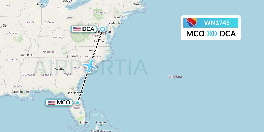 WN1745 Southwest Airlines Flight Map: Orlando to Washington