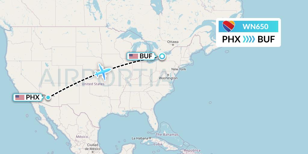 WN650 Southwest Airlines Flight Map: Phoenix to Buffalo