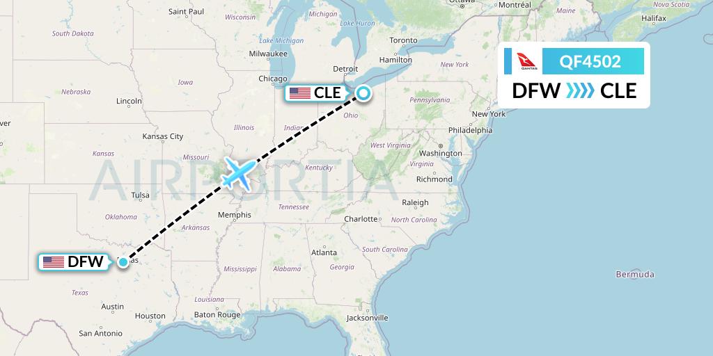 QF4502 Qantas Flight Map: Dallas to Cleveland