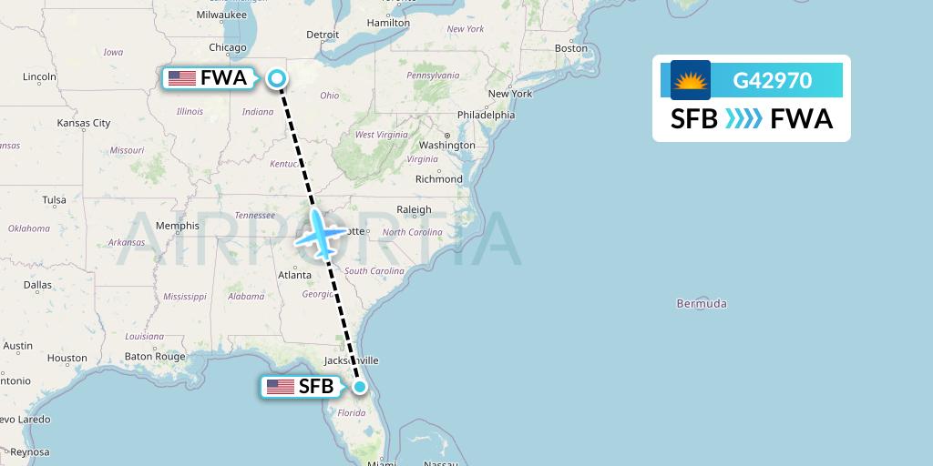 G42970 Allegiant Air Flight Map: Orlando to Fort Wayne