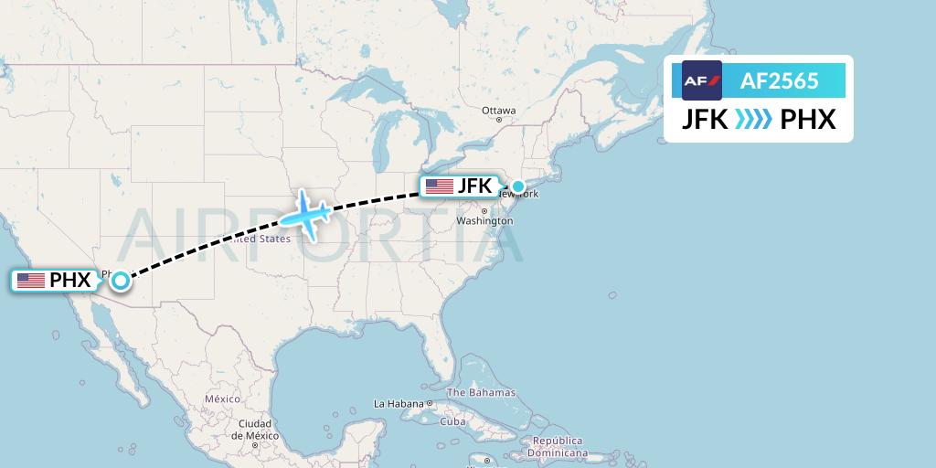AF2565 Air France Flight Map: New York to Phoenix