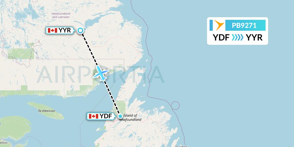 PB9271 PAL Airlines Flight Map: Deer Lake to Goose Bay