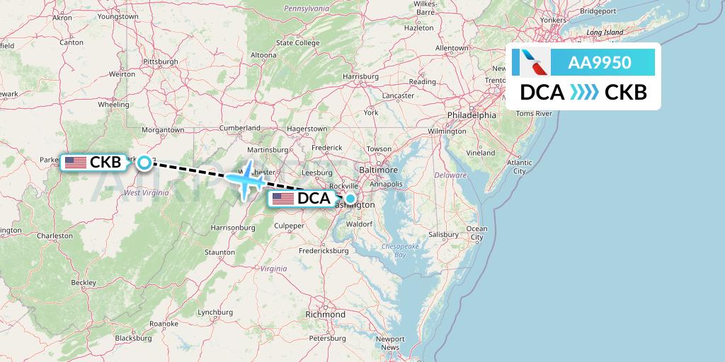 AA9950 American Airlines Flight Map: Washington to Clarksburg