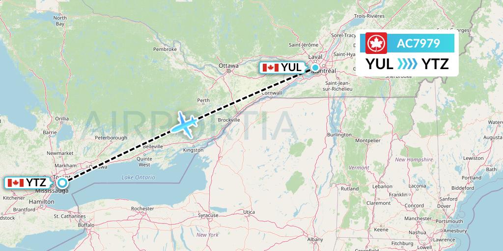 AC7979 Air Canada Flight Map: Montreal to Toronto