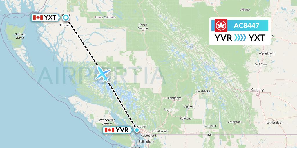 AC8447 Air Canada Flight Map: Vancouver to Terrace