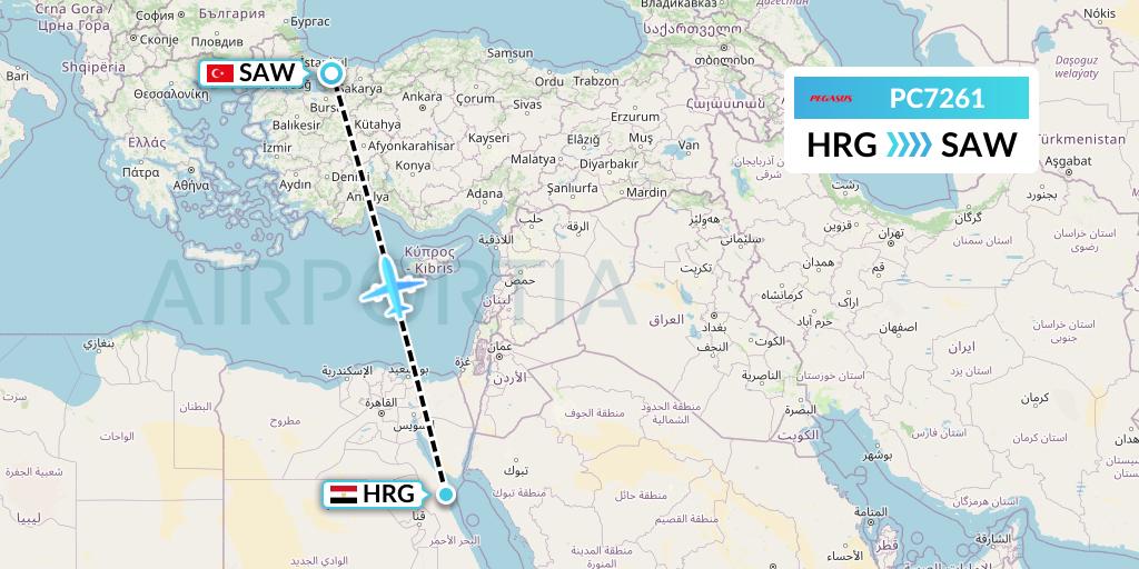 PC7261 Pegasus Airlines Flight Map: Hurghada to Istanbul