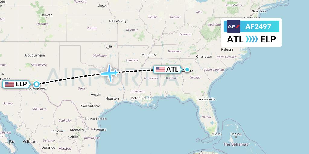 AF2497 Air France Flight Map: Atlanta to El Paso