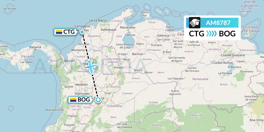 AM8787 Aeromexico Flight Map: Cartagena to Bogota