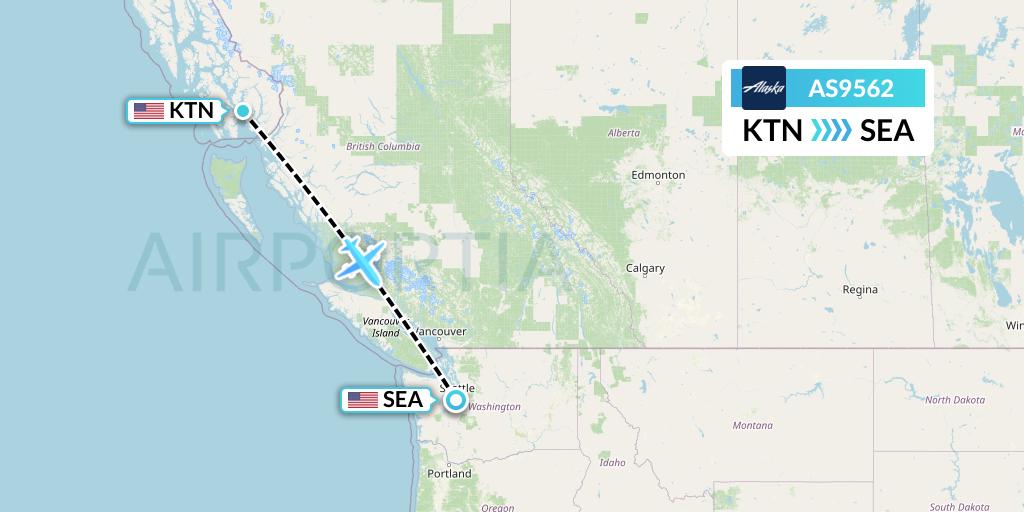 AS9562 Alaska Airlines Flight Map: Ketchikan to Seattle
