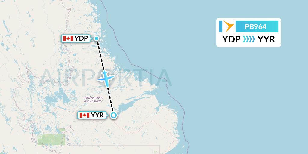 PB964 PAL Airlines Flight Map: Nain to Goose Bay