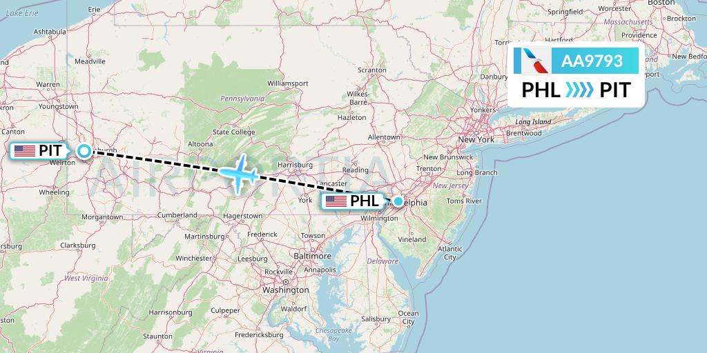 AA9793 American Airlines Flight Map: Philadelphia to Pittsburgh