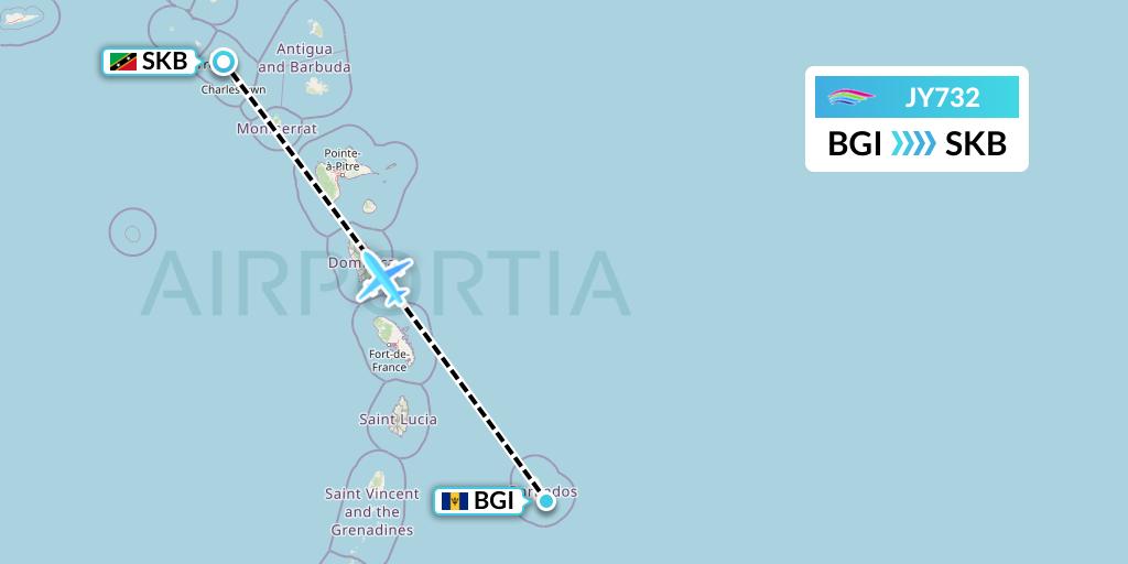 JY732 InterCaribbean Airways Flight Map: Bridgetown to Basseterre