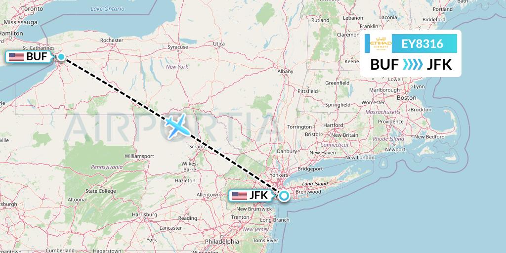 EY8316 Etihad Airways Flight Map: Buffalo to New York