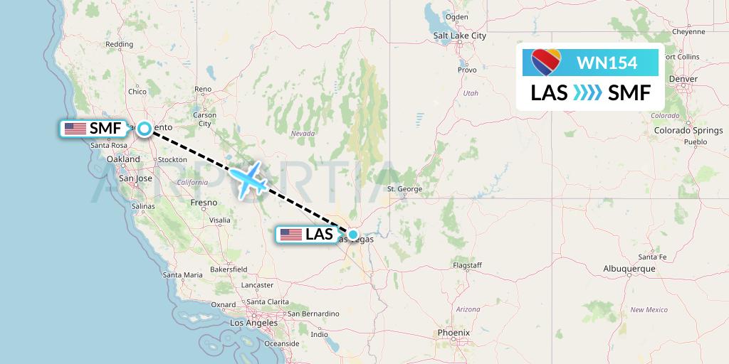 WN154 Southwest Airlines Flight Map: Las Vegas to Sacramento