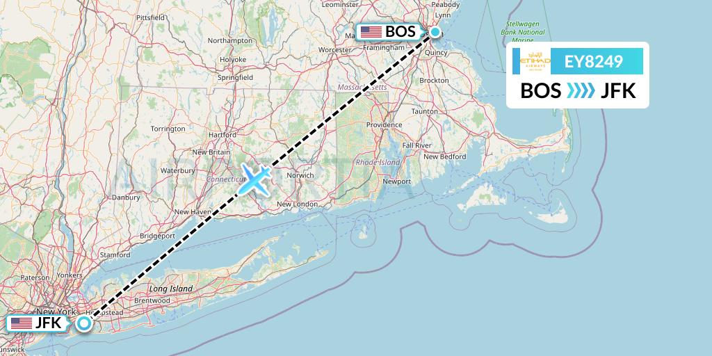EY8249 Etihad Airways Flight Map: Boston to New York