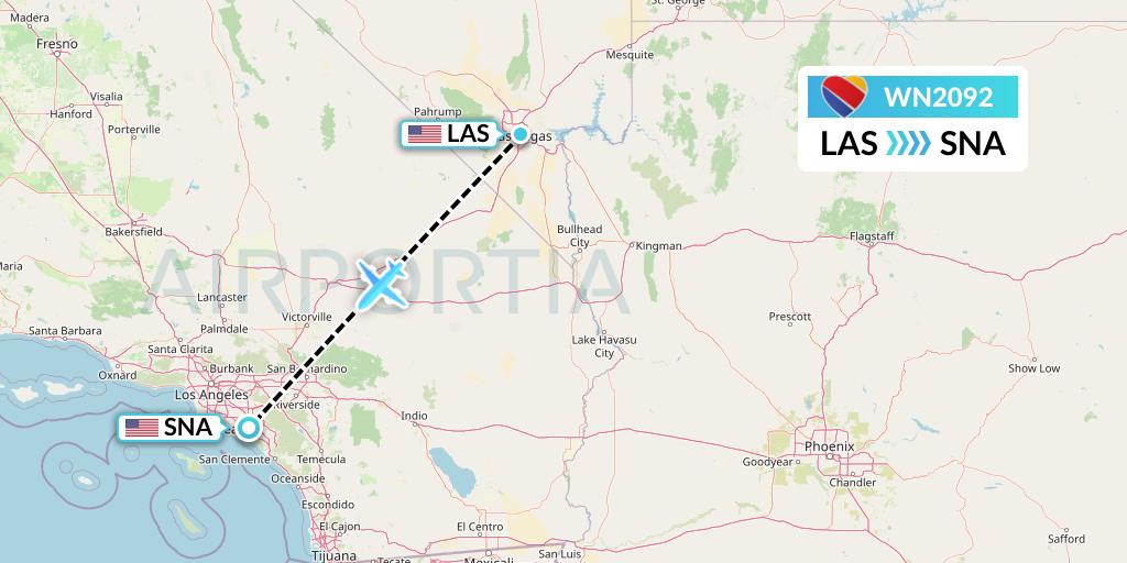 WN2092 Southwest Airlines Flight Map: Las Vegas to Orange County