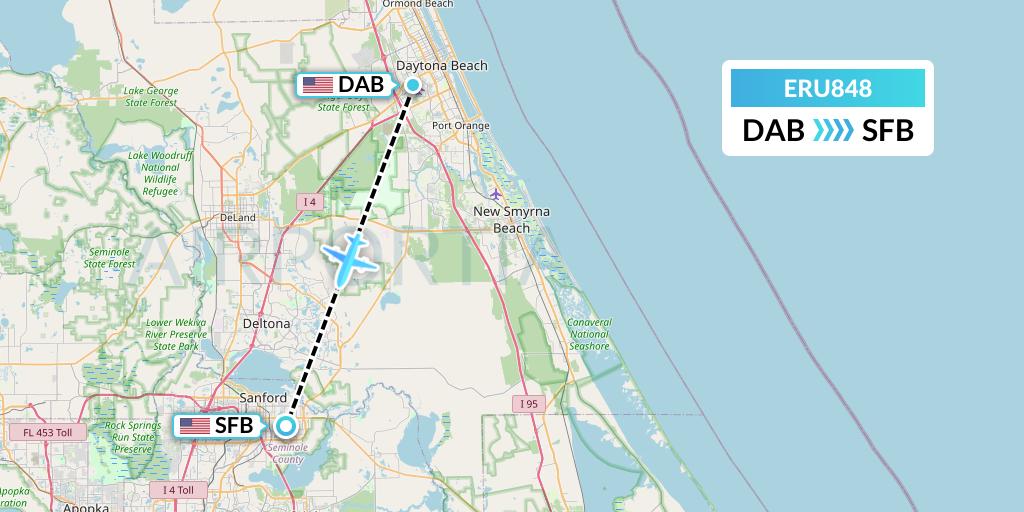 ERU848 Embry-riddle Aeronautical University Flight Map: Daytona Beach to Orlando