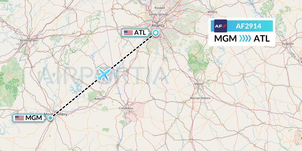 AF2914 Air France Flight Map: Montgomery to Atlanta