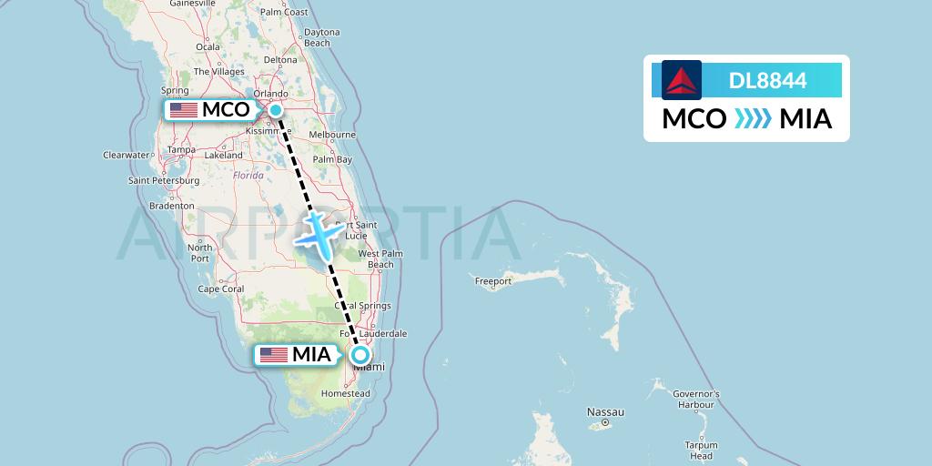 DL8844 Delta Air Lines Flight Map: Orlando to Miami