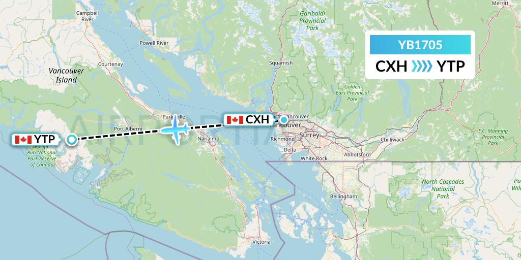 YB1705 Harbour Air Seaplanes Flight Map: Vancouver to Tofino